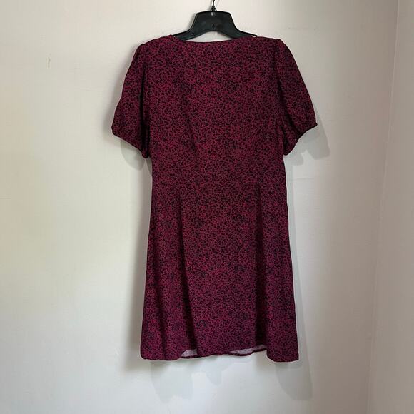 GAP Pink & Black Button Down Floral Puff Sleeve Mini Dress Size M - Picture 2 of 10